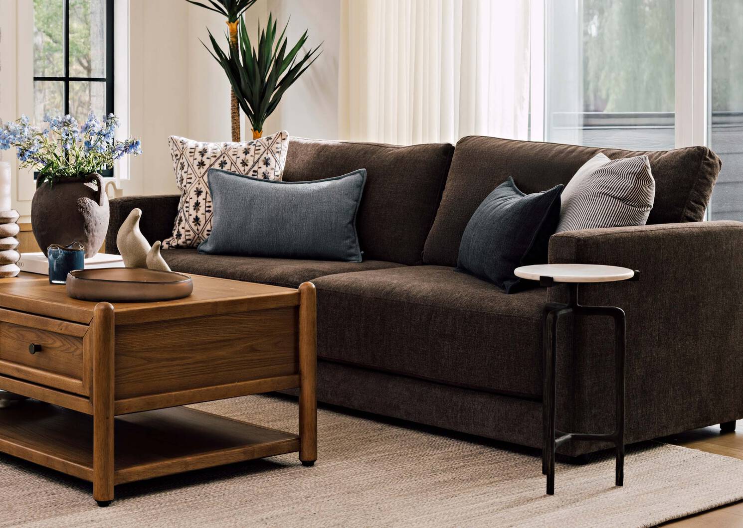 Coussin ray&eacute; Jemma 20x20 bleu/blanc