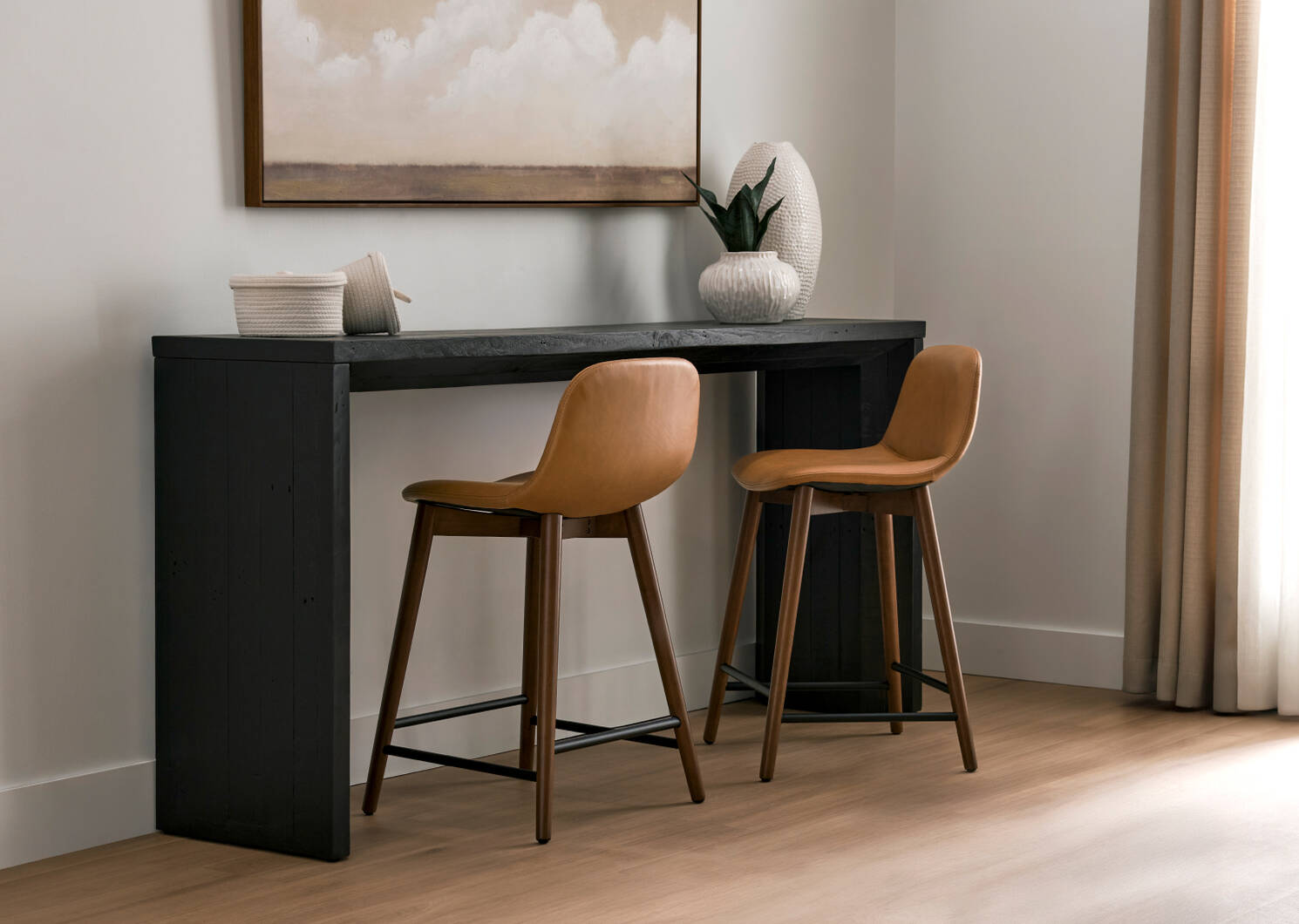 Tabouret en cuir Decklyn -Olson chameau