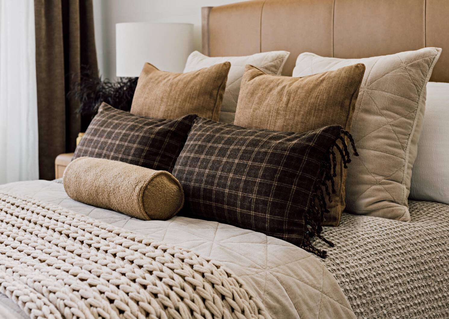 Evia Boucle Bolster Pillow Fawn