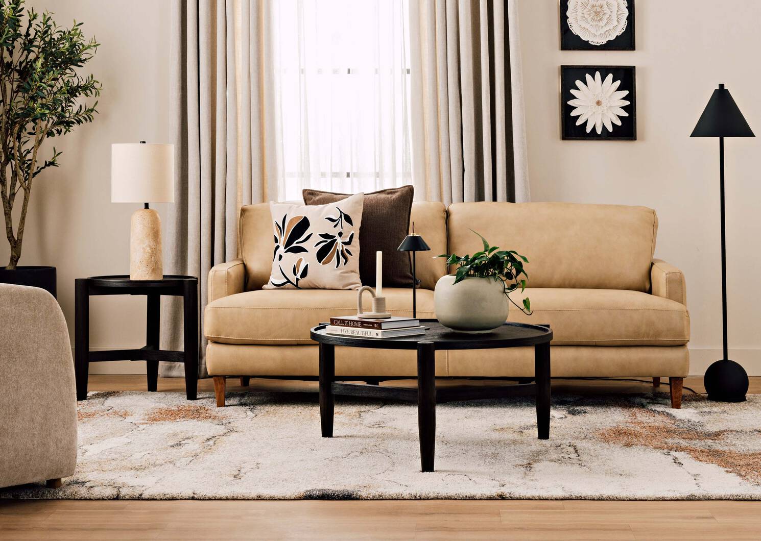 Canap&eacute; en cuir Nicolo -Dutton kaki