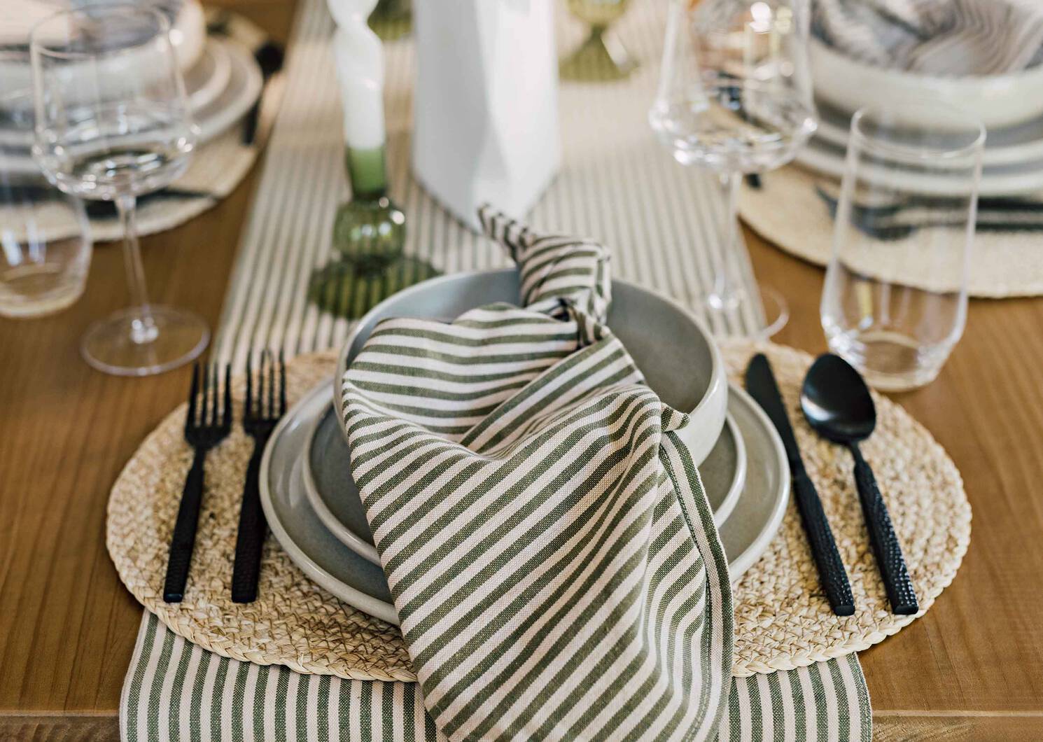 Audley Striped Napkins Set of 6 Green