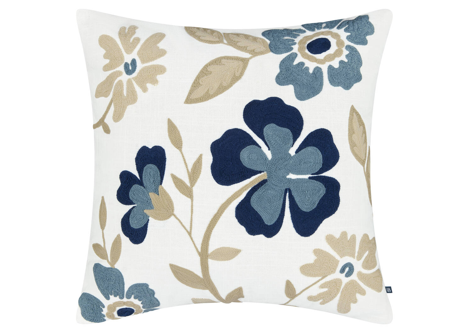 Coussin coton floral Suri 20x20 iv/bleu