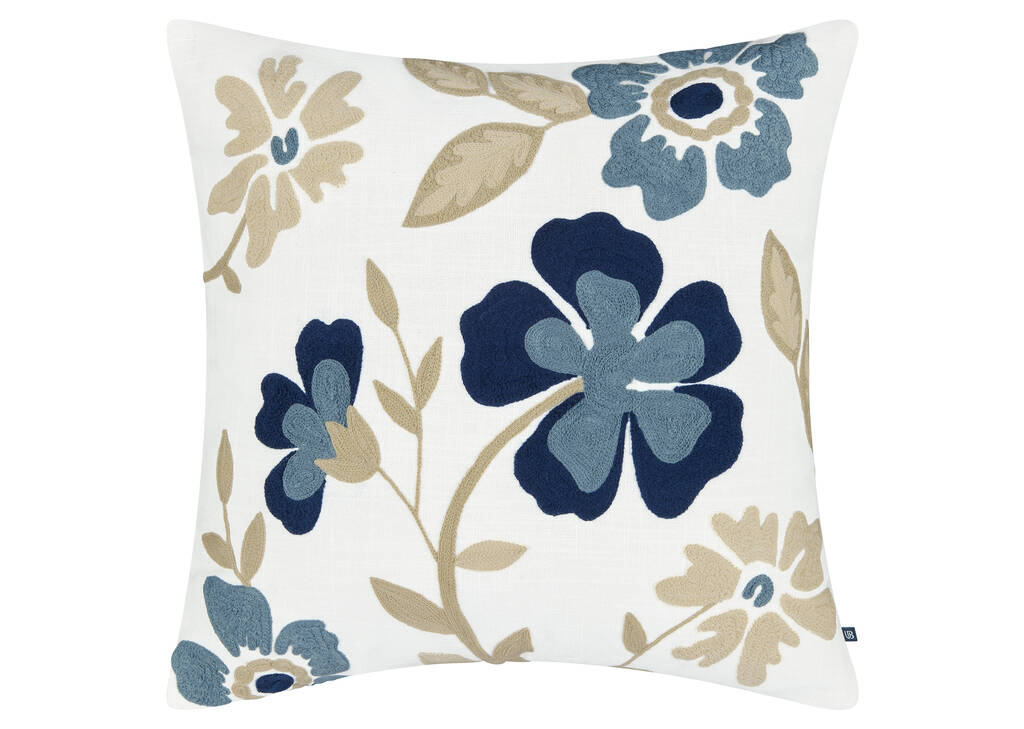 Coussin coton floral Suri 20x20 iv/bleu