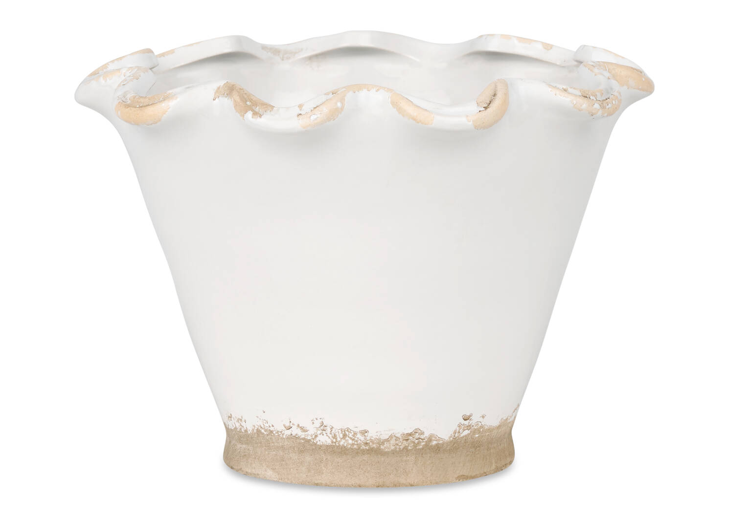 Ruffled Planter Small Antiqued White