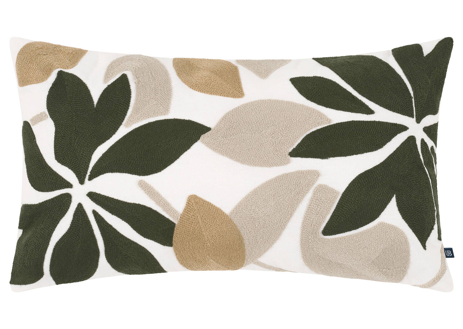 Coussin floral Zivia 12x22 ivoire/vert