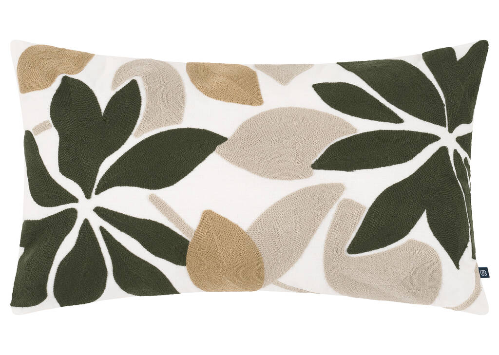 Coussin floral Zivia 12x22 ivoire/vert