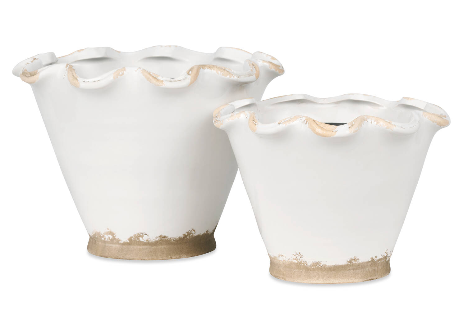 Ruffled Planter Small Antiqued White