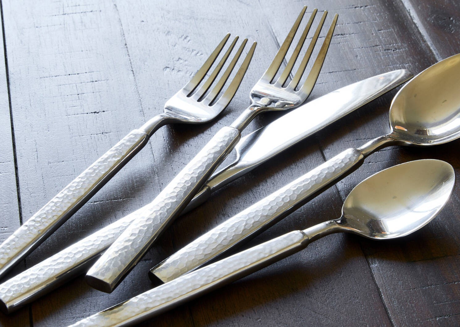 Hammered 5pc Cutlery Set Silver