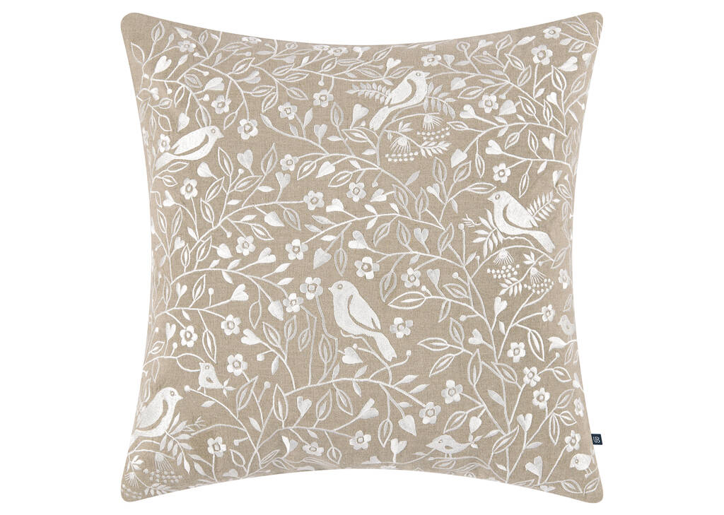 Coussin brodé en coton Ivy 20x20 sable