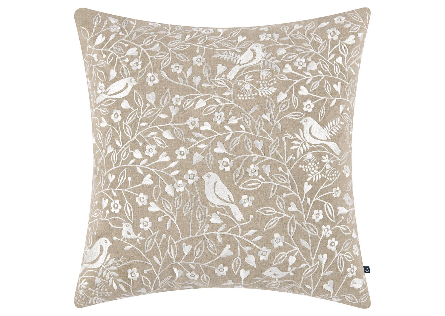 Coussin brodé en coton Ivy 20x20 sable