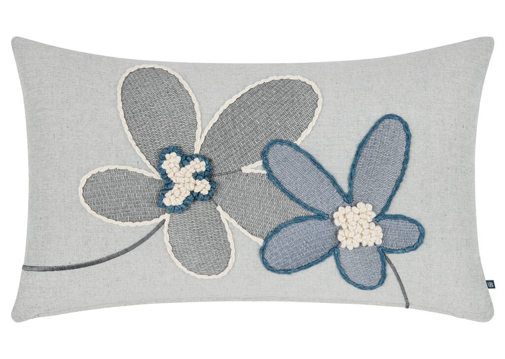 Zena Cotton Floral Pillow 14x24 Iv/Blue