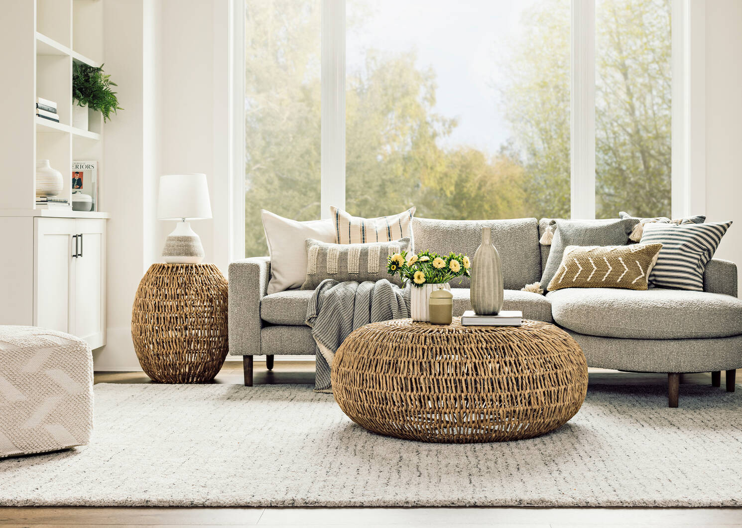 Emerson Cotton Woven Pouf Natural