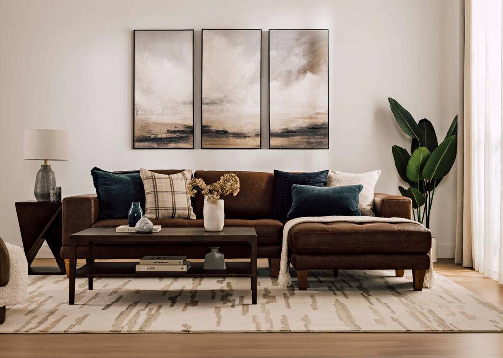 Canapé d’angle cuir Carson -Wes rhum, d.