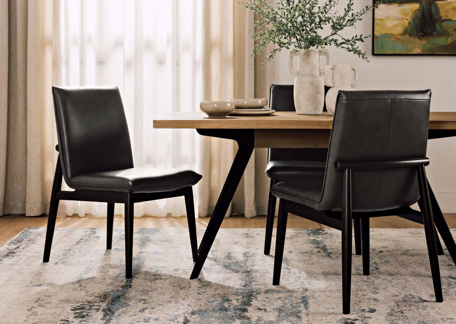 Chaise en cuir Esmae -Reede charbon