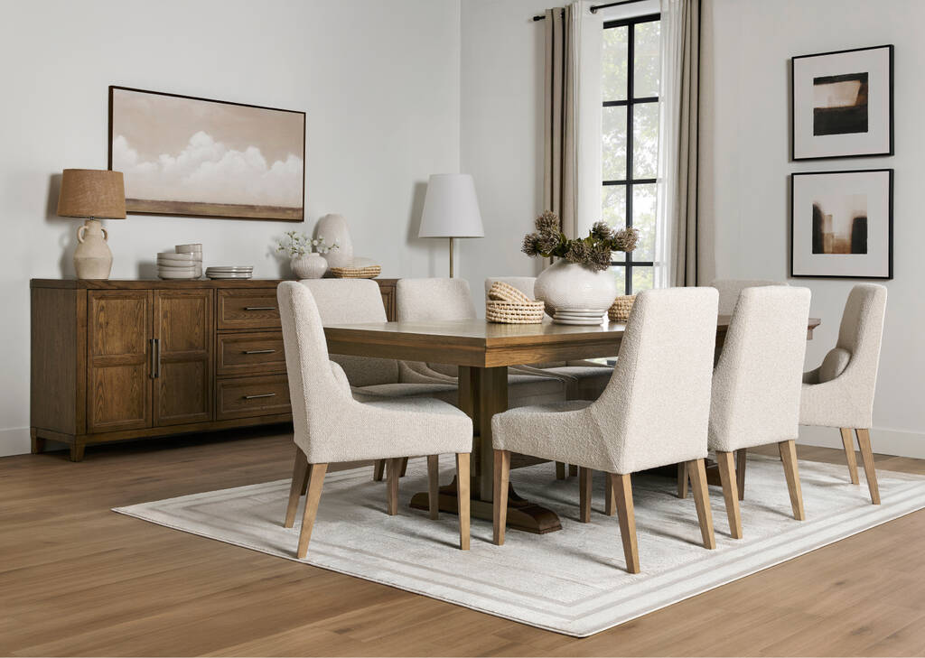 Edmond Dining Table, Sideboard & Ingram Dining Chairs