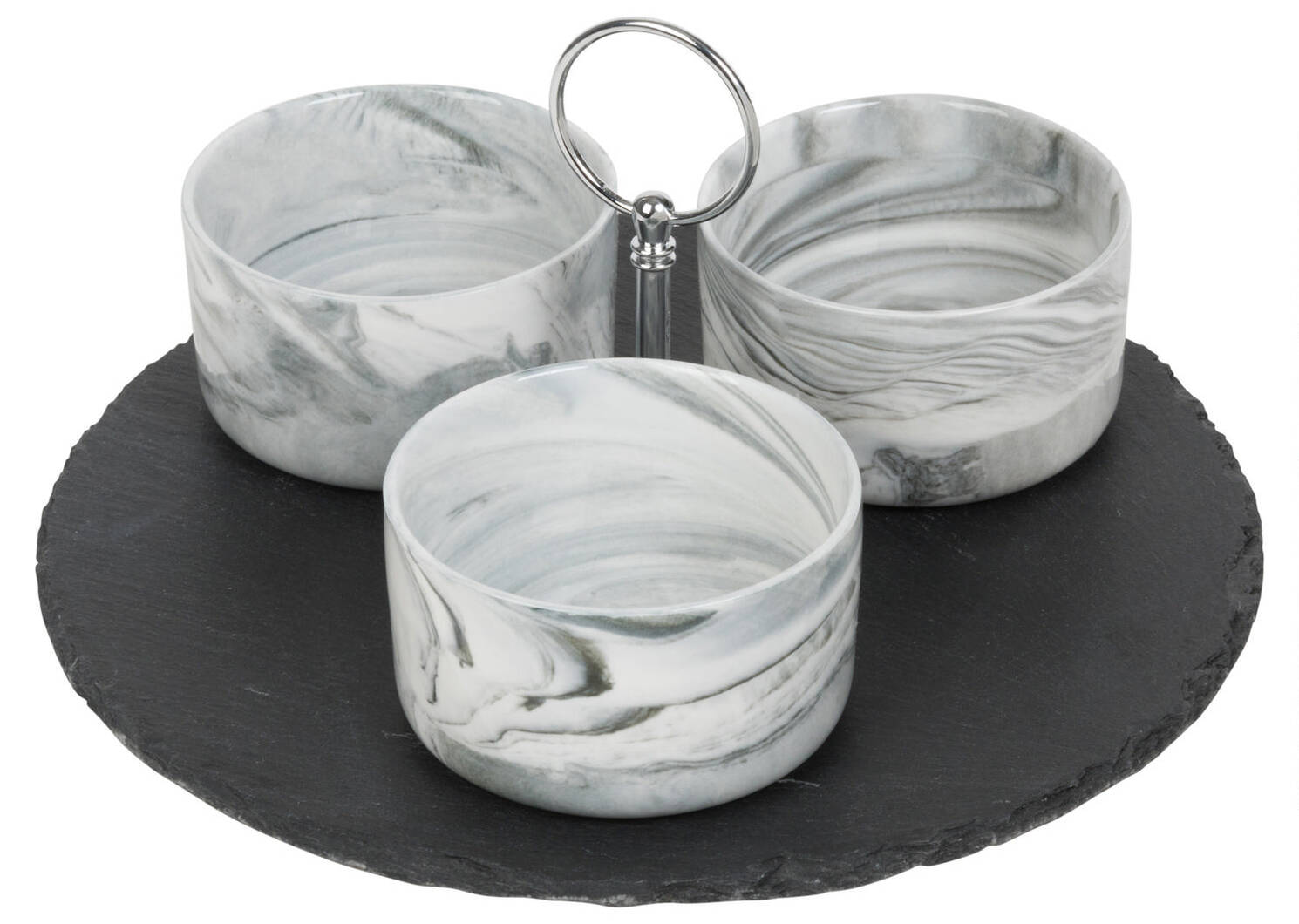 Carrara Bowls & Slate Tray Set Round