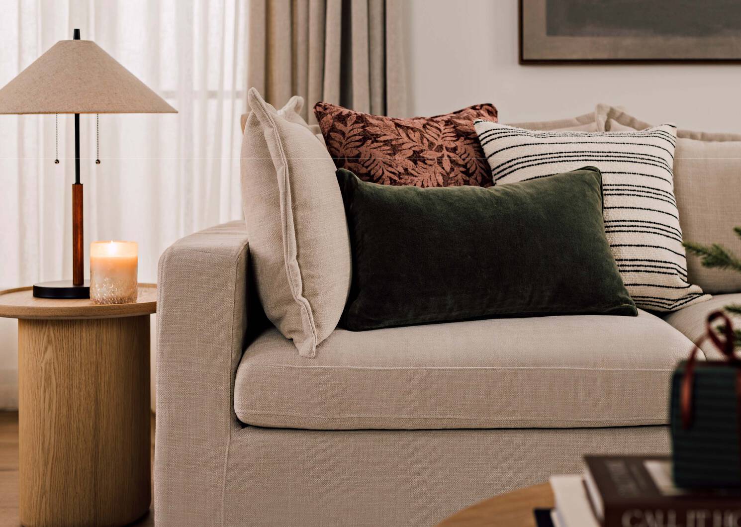 Coussin ray&eacute; Cierra 20x20 ivoire/sable