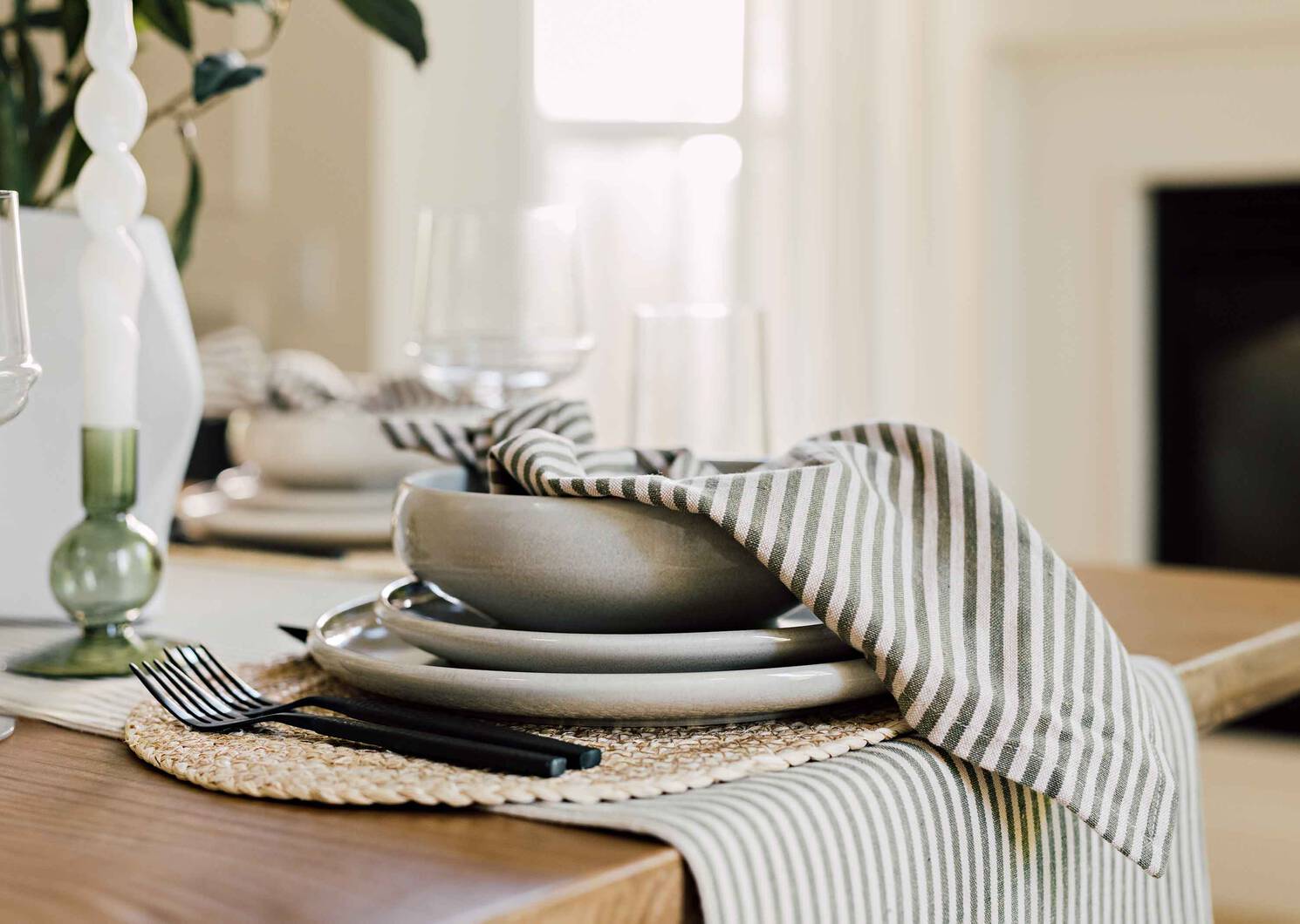 Audley Striped Napkins Set of 6 Green
