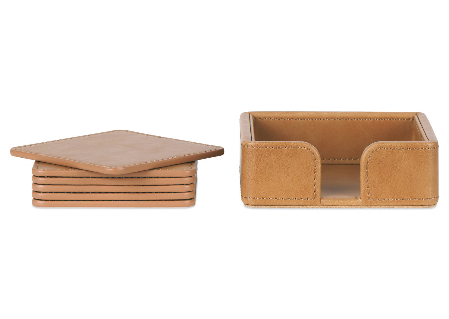 Riva Coaster Set with Holder Tan