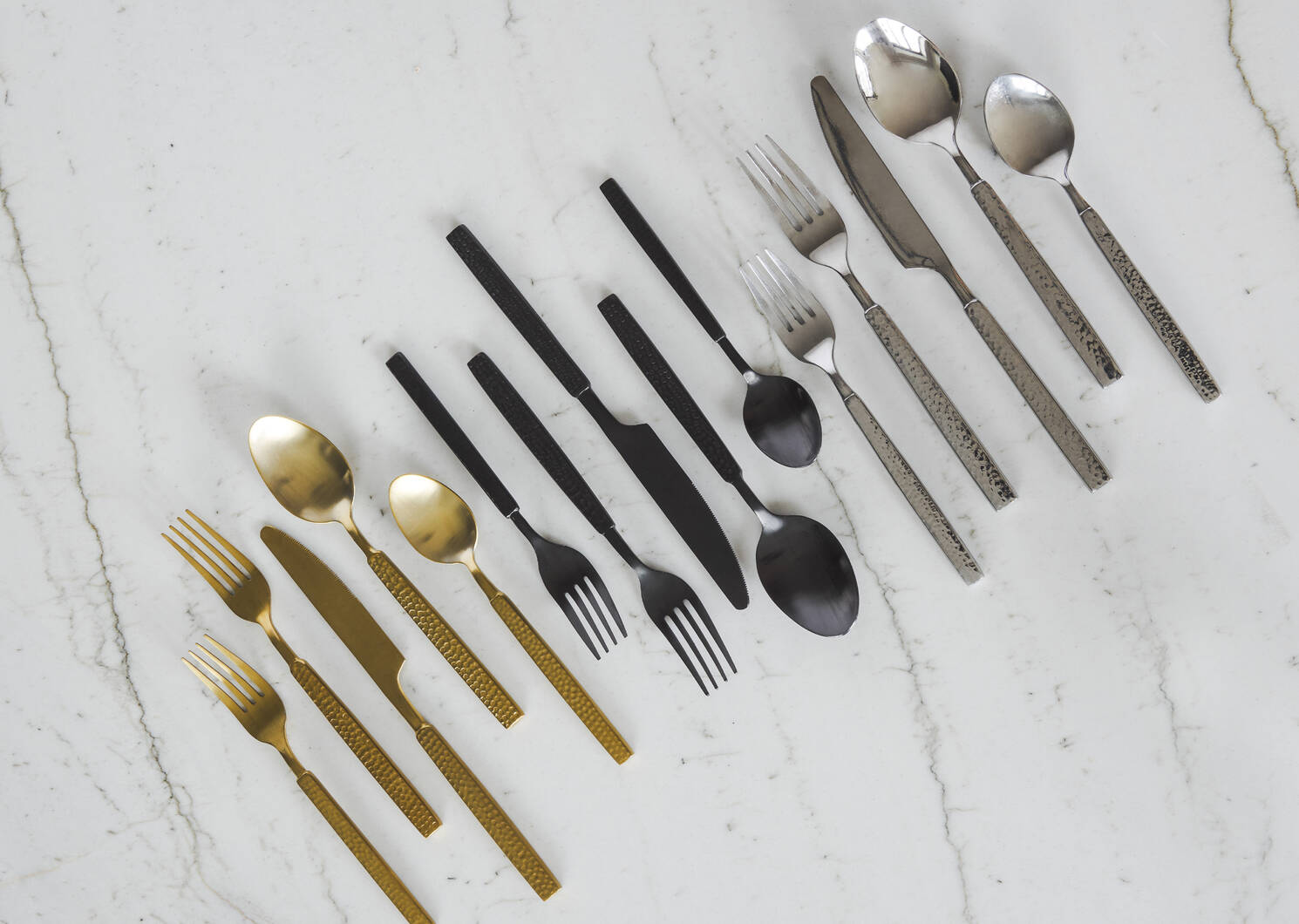 Hammered 5pc Cutlery Set Silver