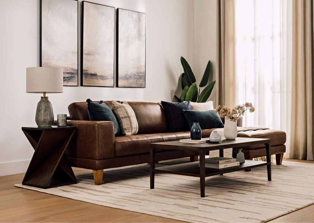 Canapé d’angle cuir Carson -Wes rhum, d.